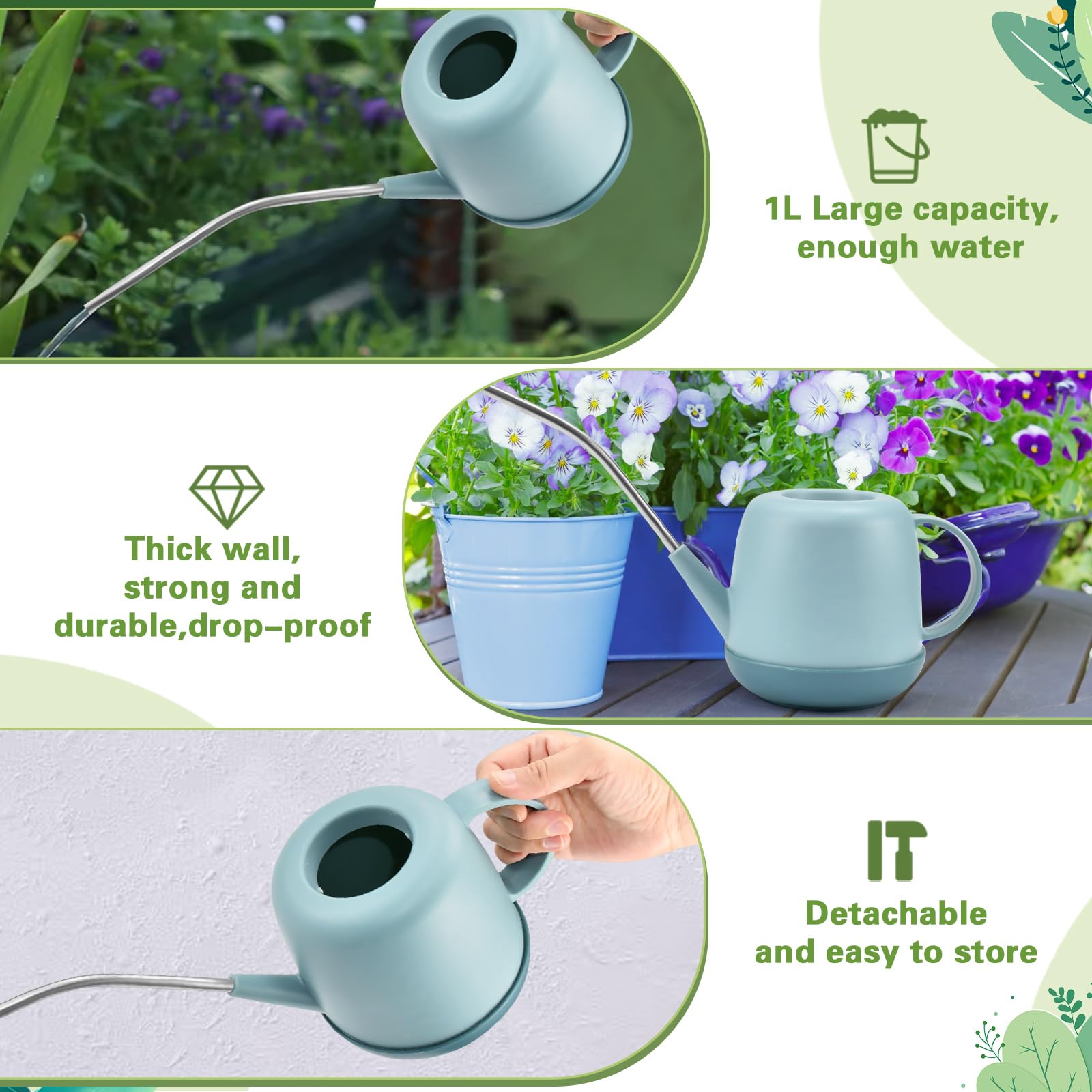 Regadera Pequeña De 1,7 L De Plástico Con Pico Largo De 18,5 Cm, Color Gris Y Rosa, Ideal Para Plantas De Interior Y Suculentas