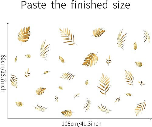 Miniatura 5 de Calcomanías de pared con hojas de otoño, pequeñas plantas doradas, calcomanías de pared para niños, niñas, cocina, dormitorio, sala de estar,