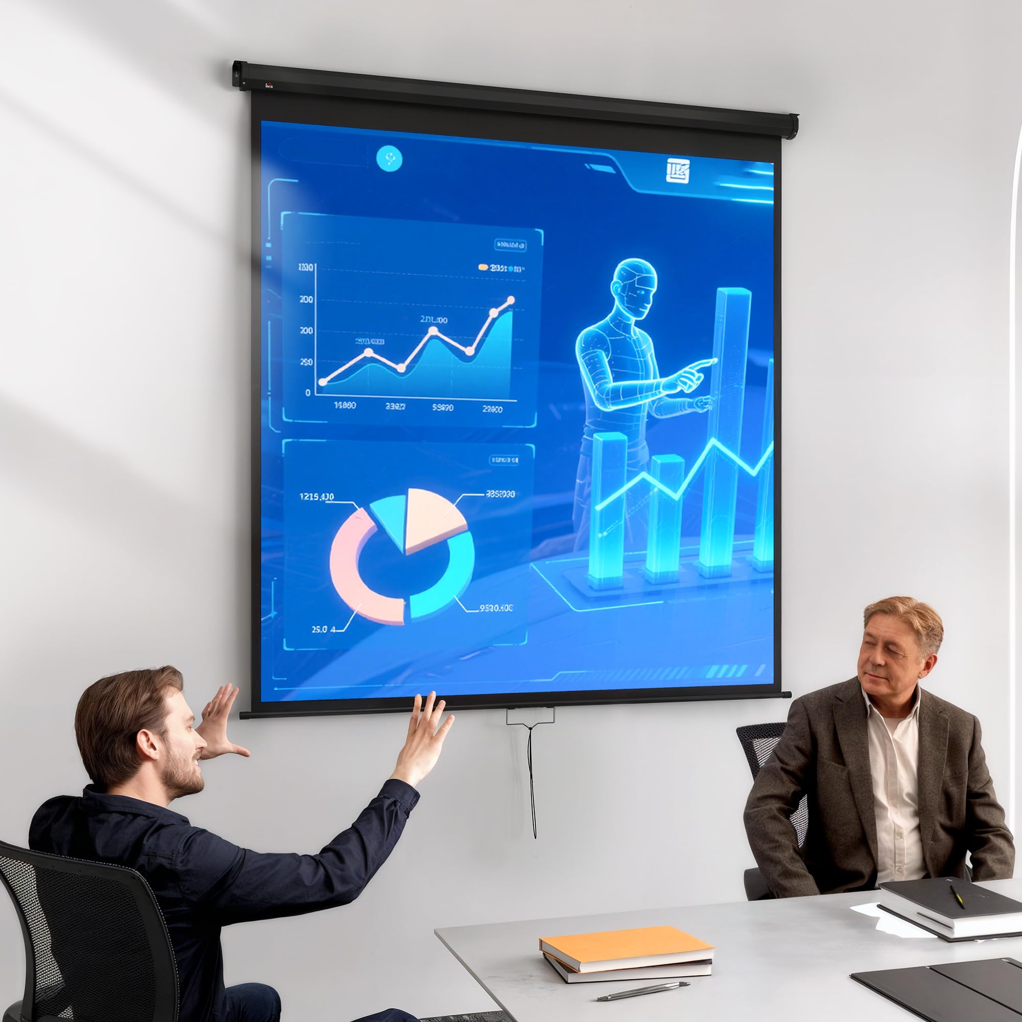 HOMCOM schermo di proiezione da 99 pollici, schermo per videoproiettore, per home cinema, 1:1 4K HD, montaggio a parete o a soffitto, 189 x 7 x 182 cm, nero