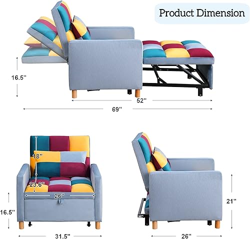 Miniatura 2 de Silla de cama multifuncional convertible de terciopelo ajustable individual extraíble con lumbar para estudio, apartamento, dormitorio, oficina,