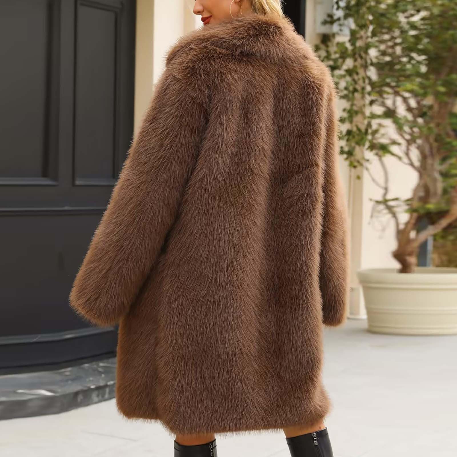 Pelzmantel Damen Felljacke Winter Kunstpelz Mantel Winterjacke Warm Kunstfell Jacke Fellmantel Fleecejacke Plüschjacke Kunstfellmantel Kuscheljacke Flauschig Elegant Wintermantel Strickjacke