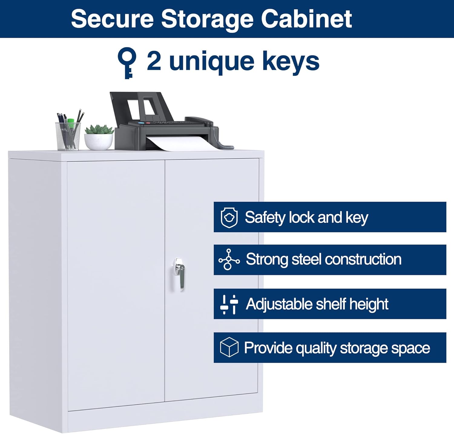 Gray 42" Lockable Metal Storage Cabinet with Adjustable Shelves