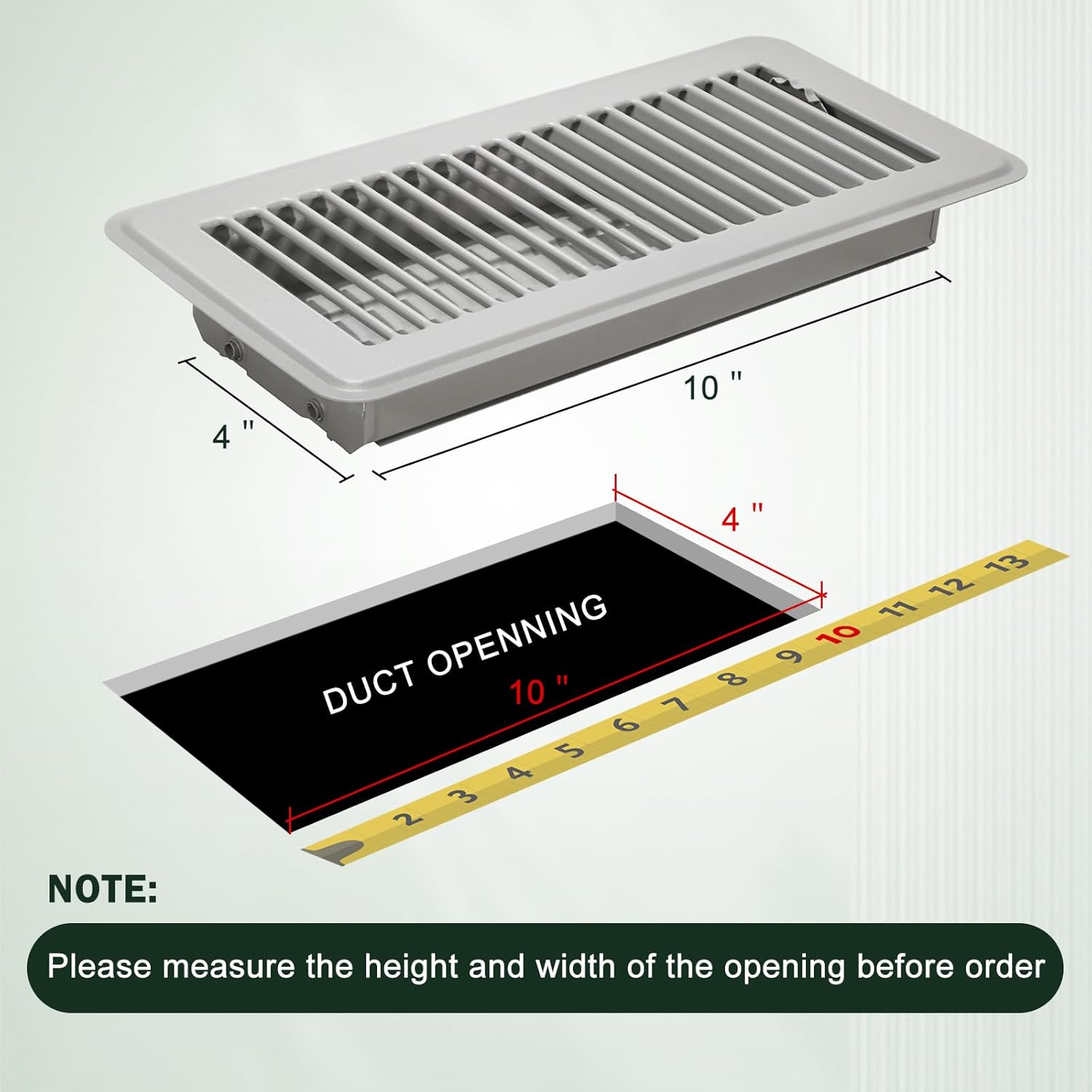4" x 10" floor register heavy duty steel floor air vent cover with adjustable airflow for home floor 2 pack 2 light gray