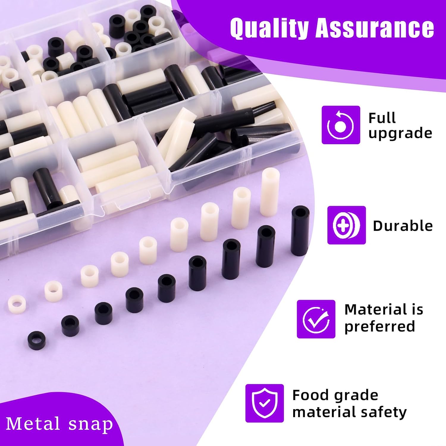 Swpeet 180Pcs Black White Nylon Round Spacer Standoff Screw Nut Assortment Kit, Nylon ABS Plastic Standoff ID 4.2mm OD 7mm, Length 3mm 5mm 6mm 8mm 10mm 12mm 18mm 20mm 25mm for M4 Screws Prototyping