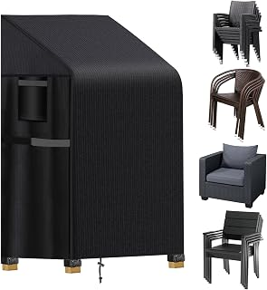 Garden Stacking Chair Covers, 420D Oxford Outdoor Chair Covers Up to 6 Chairs, Waterproof Windproof Stacking Chair Covers Suitable for High Chair Seat Armchairs (65 X 65 X 80/120 cm)