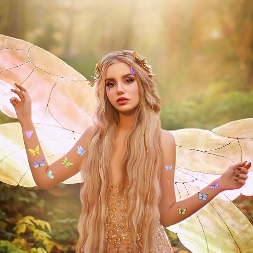 Miniatura 3 de 20 hojas de tatuaje temporal de mariposa, hermosos tatuajes temporales con temática de mariposa para niñas, regalos de fiesta de cumpleaños,