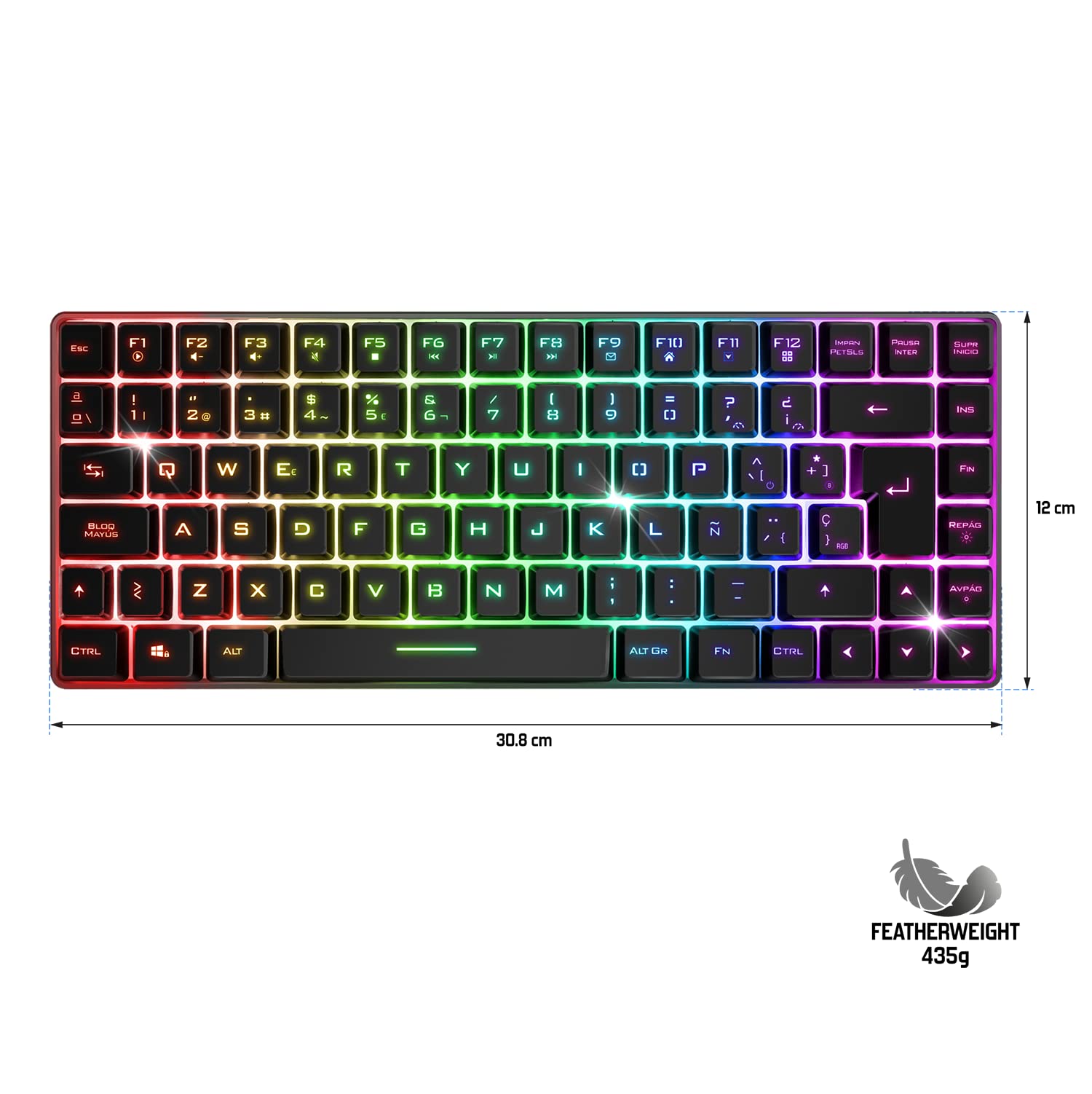 Spirit Of Gamer | Tastiera Gaming Bluetooth Wireless | Layout spagnolo QWERTY | Keyboard TKL Compact 65% | Tasti semi-meccanici inclusi 25 anti-ghosting | Compatibile con PC, telefono e tablet