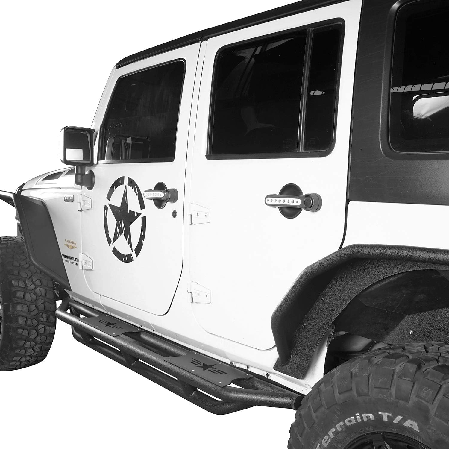 Hooke Road Wrangler JKU Side Step Running Board Nerf Bars Compatible with 2007-2018 Jeep Wrangler JK Unlimited 4 Doors