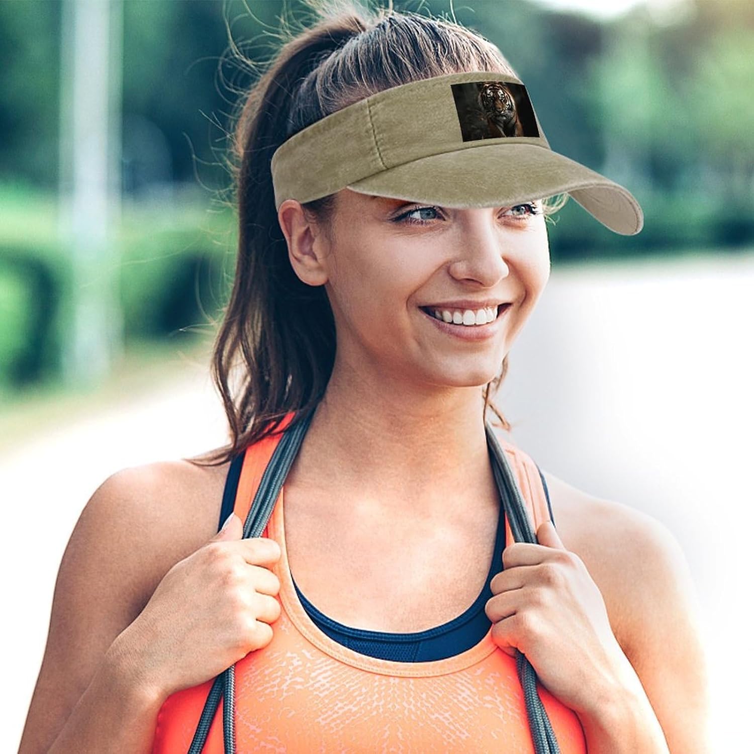 Sport Sun Visor Hats Adjustable Wild Animals Tiger Empty Top Baseball Cap for Women and Men Outdoor Activities
