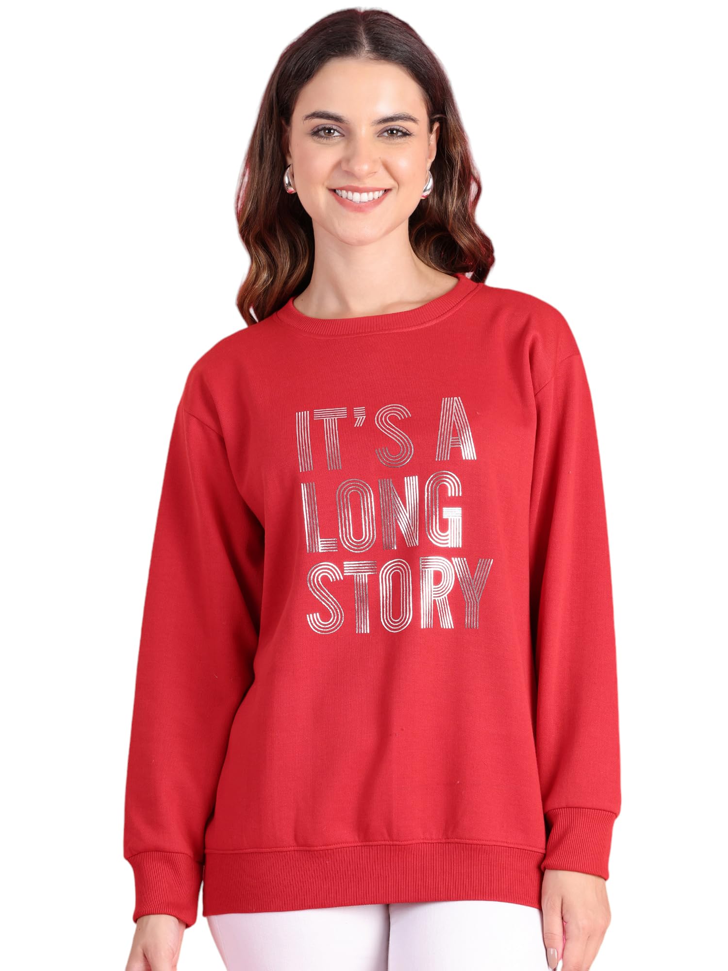 Fleece Regular Fit Printed Crew Neck Sweatshirt for Women-MACK639948-image-24