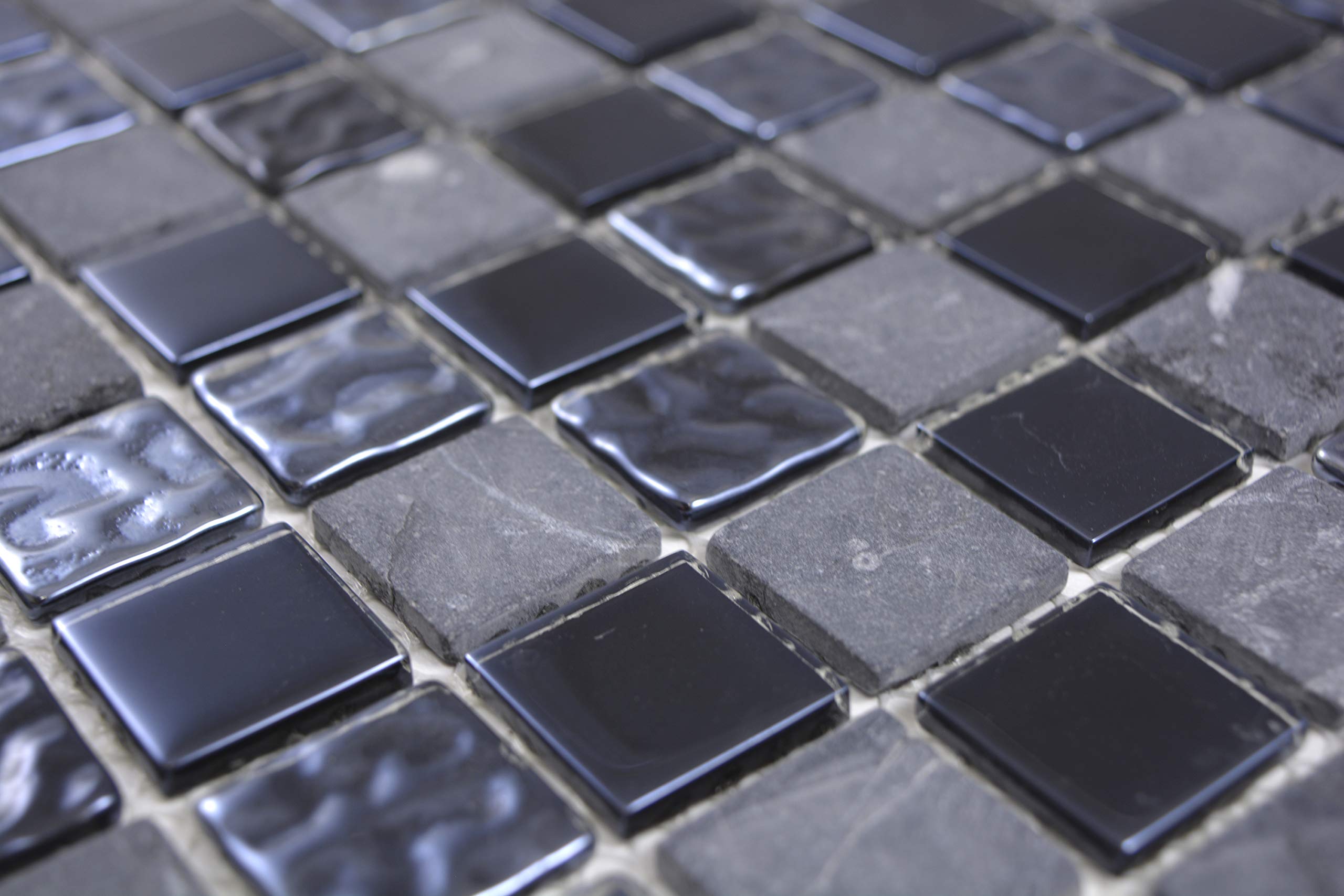 Azulejo de mosaico de cristal gris y negro, para pared, baño, ducha, cocina, tamaño de la alfombra: 327 x 302 = 0,10 m², tamaño de la piedra: 25 x 25 x 4 mm, 1 alfombrilla