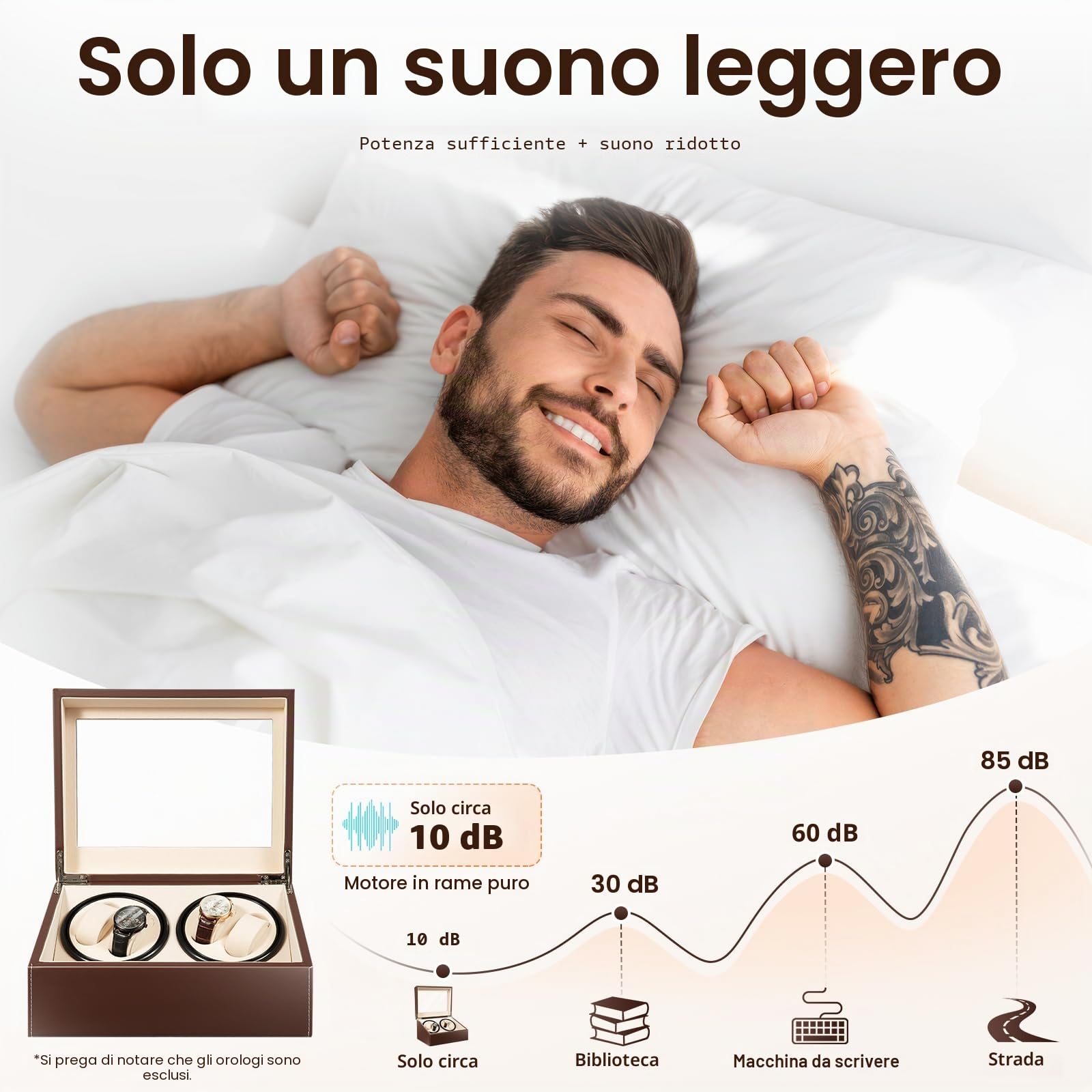 Scatola carica orologi automatica, 4 orologi+6 posti di memoria extra con motore silenzioso per orologi automatici, carica orologi automatica, in fibra di carbonio