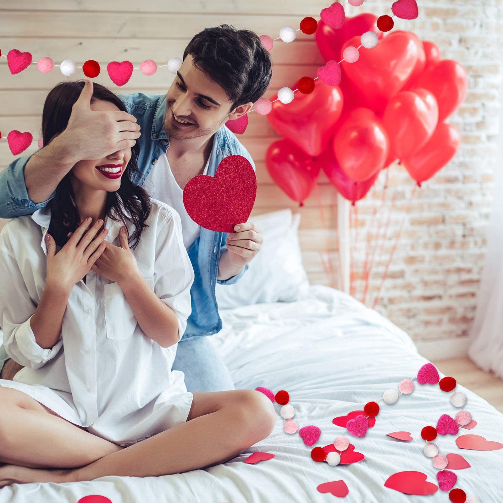 2 Stück Valentinstag Filzball Girlande - Pom Pom Deko Für Party, Hochzeit & Zuhause
