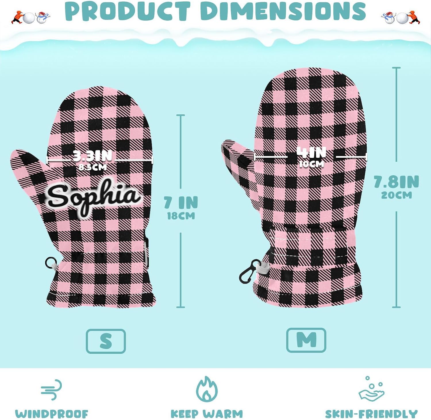 Custom Buffalo Plaid Check Red Toddler Mittens Personalized Infant Warm Mittens Kids Snow Gloves for Baby Girls S