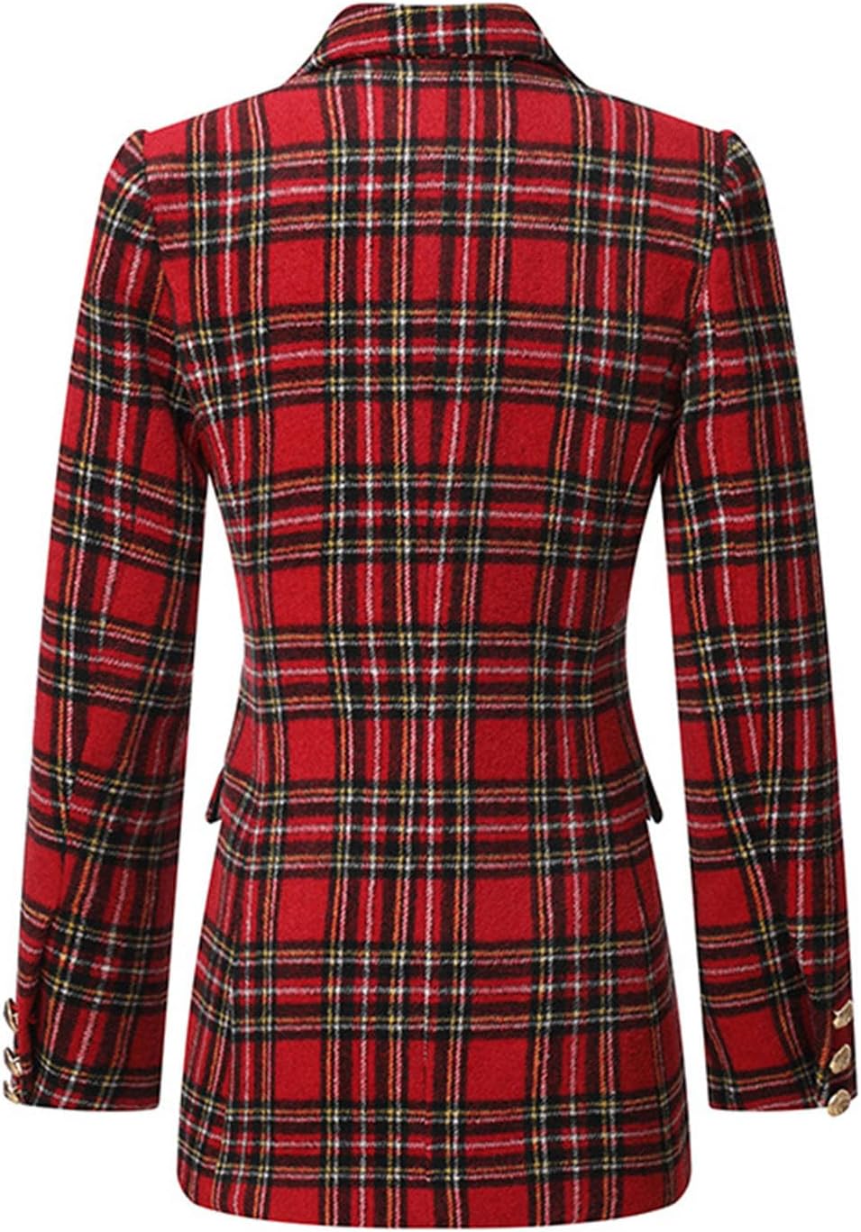 Women's Scotland Plaid Blazer Double Breasted Buttons Coat Party Christmas Checked Suit Jacket