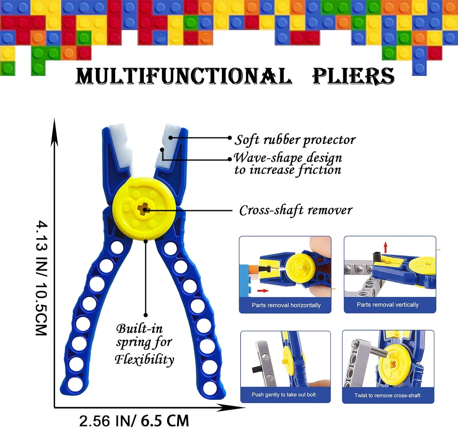 Building Blocks Tool Kit - Brick Separator, Mini Blocks Tool Set, Multi-Functional Hammer, Pliers, Tweezers, Finger Protectors with Tin Box (Blue)