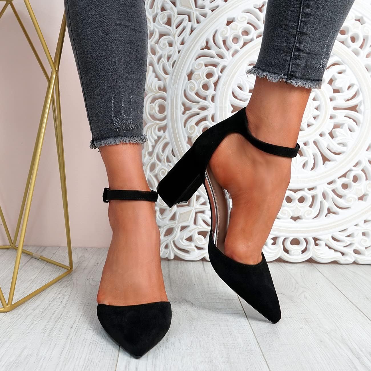 comfortable black block heels