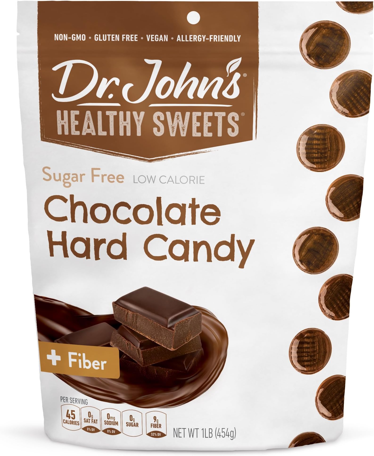 Dr. John’s Sugar Free Candy, Healthy Hard Candy with Zero Sugar, Low Calorie Snacks, Keto Friendly, Vegan, Gluten Free, Chocolate Flavor, 100 Count, 1 LB