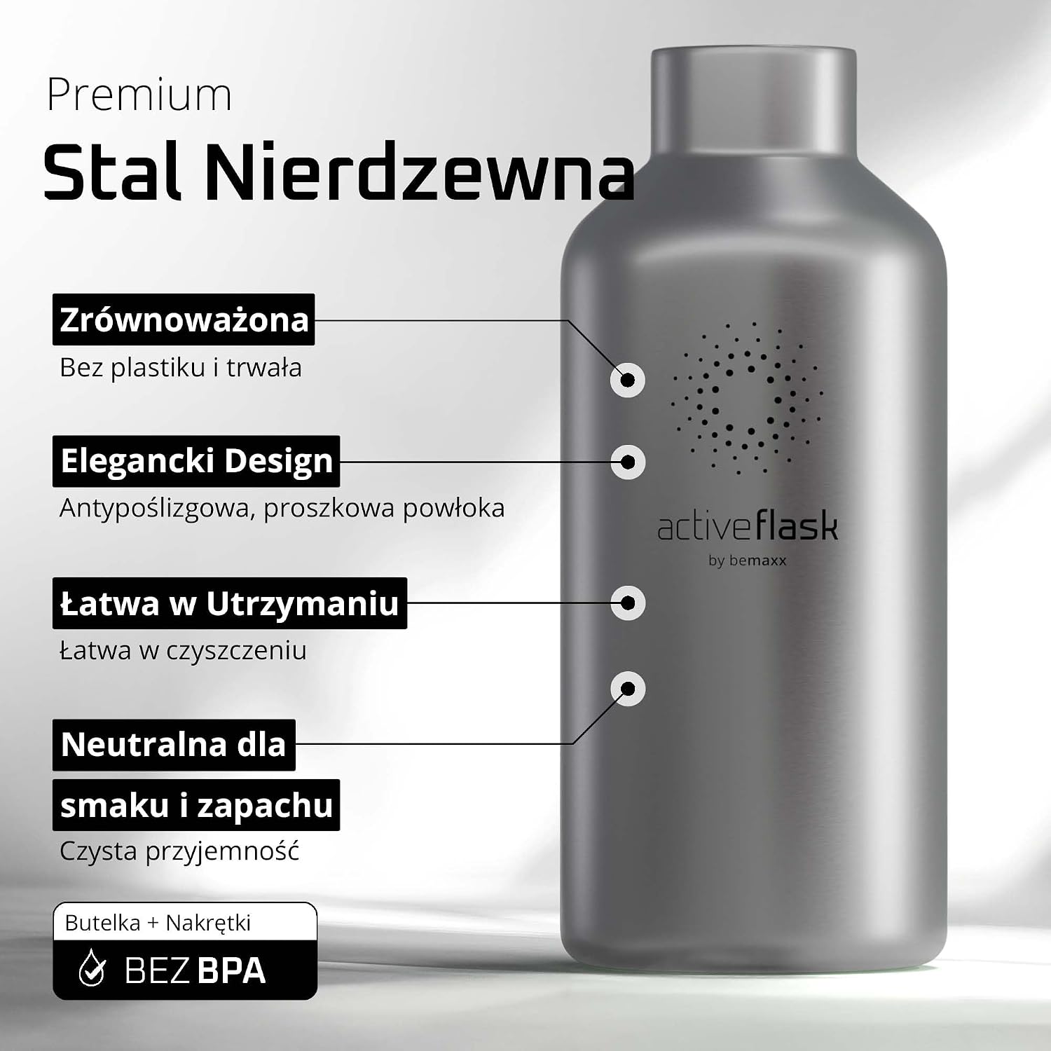 Butelka do picia ze stali nierdzewnej ACTIVE FLASK + słomka (3 pokrywki) wolna od BPA, szc - Mise en situation et utilisation