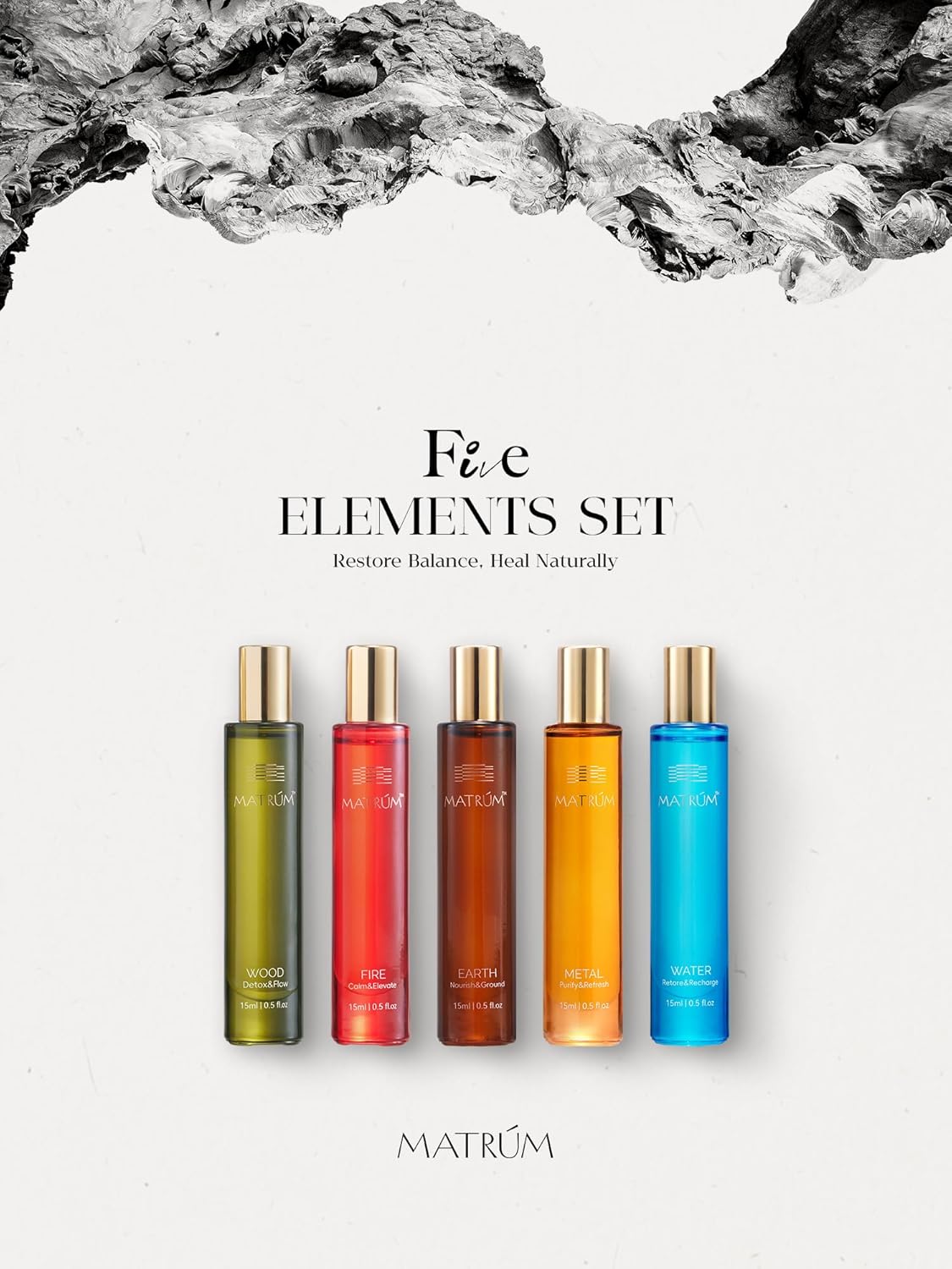 Five Element Essential Oil Roll-On Set – 100% Pure Aromatherapy Blend for Stress Relief, Anxiety Ease, Relaxation & Sleep Support, Circulation & Balance, Self-Care Gift, 2.5 Fl Oz - Image 2