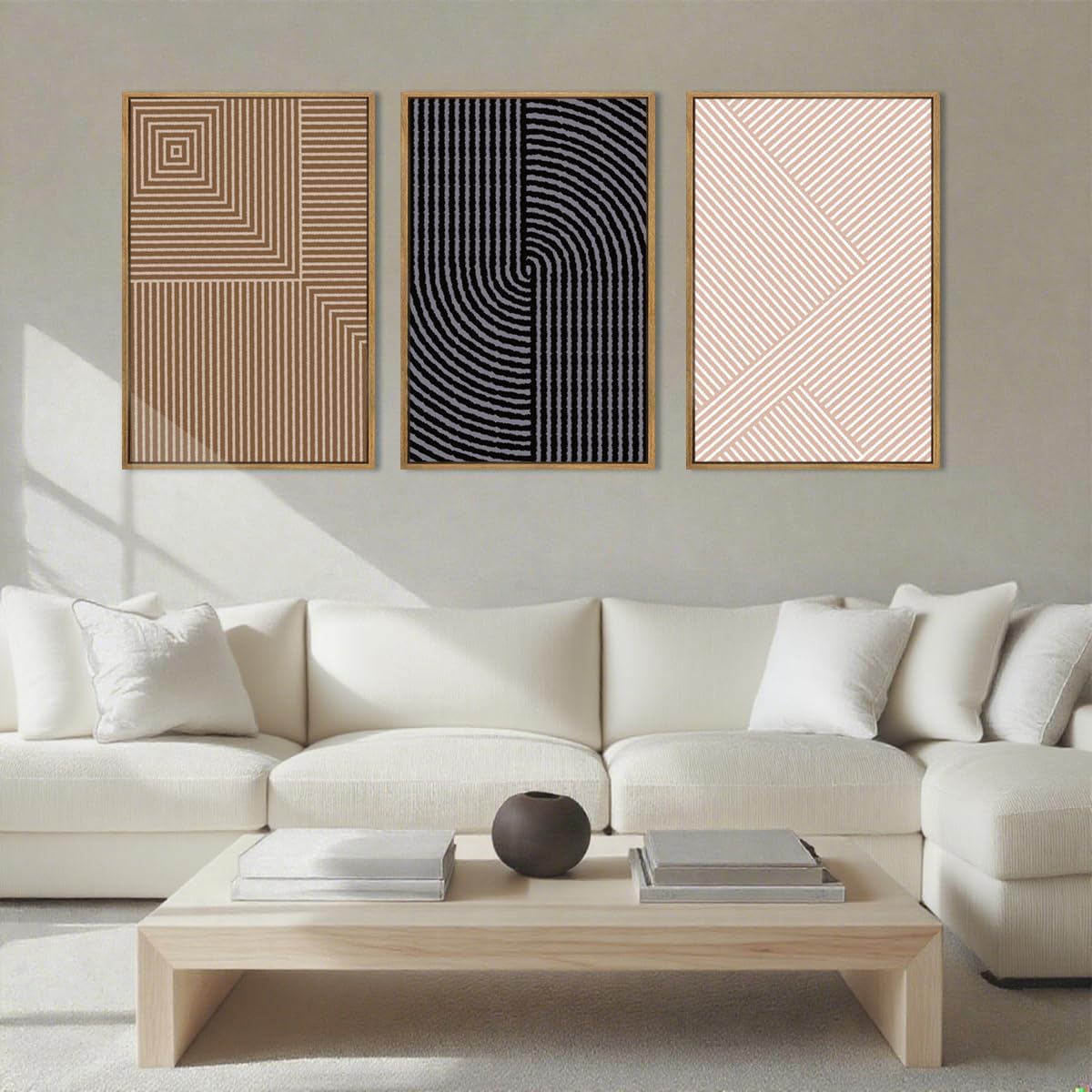 ANHUIB Extra Large Boho Wall Art Black Neutral Wall Decor Minimalist Line Painting set of 3 for Living Room Bedroom Dining Room