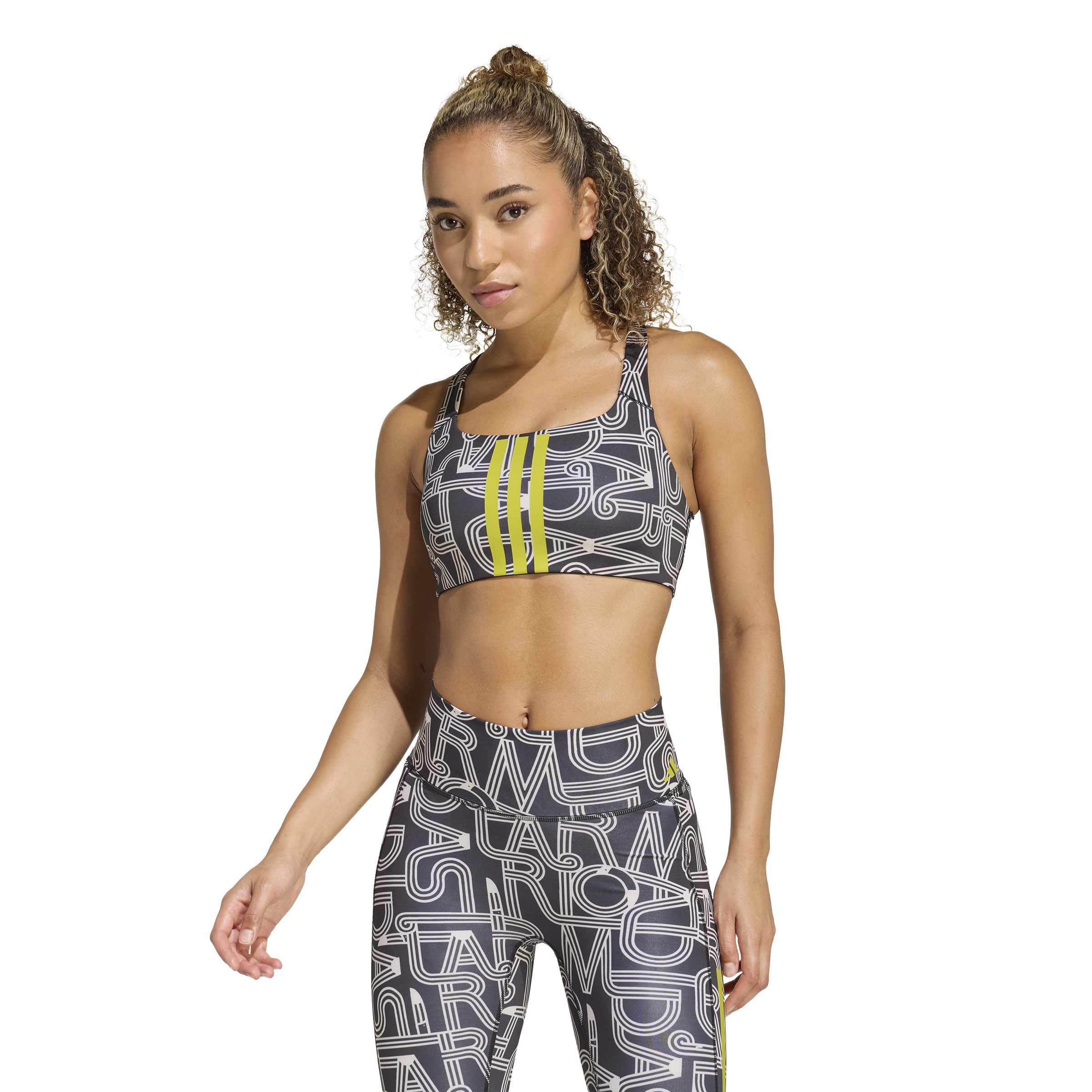 adidas Women's x Farm Rio Optime Bra, Black/Crystal Linen/Unity Lime, XS