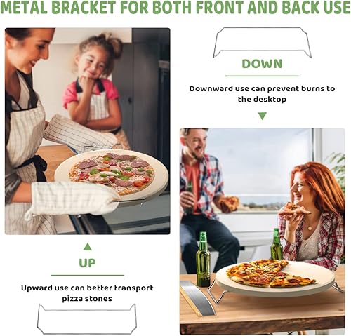 Miniatura 5 de Juego de 5 piedras grandes para pizza, piedra de pizza resistente de 16 pulgadas para horno y parrilla con asador, cáscara de pizza (roble),