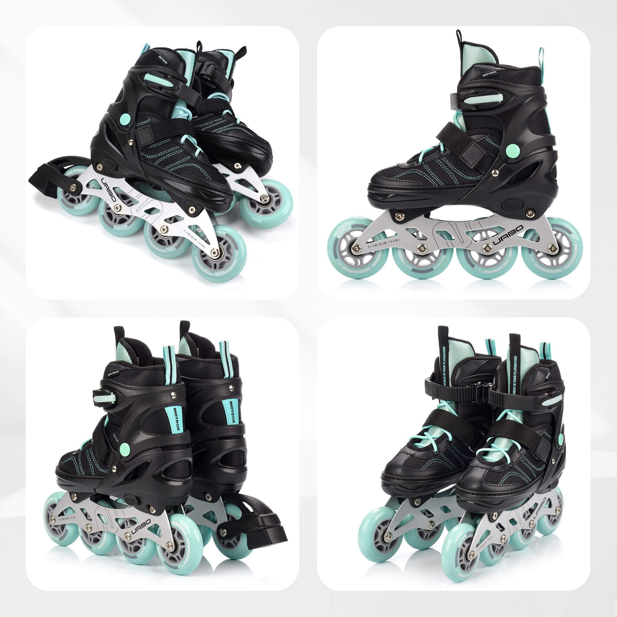meteor Kinder Inline Skates Urbo verstellbar für ältere Kinder Jugendliche Mädchen Jungen 34-37 38-41 mit ABEC-9 PU Rollen 76-80 mm Bremse hoher Schale und Quick-Lock System