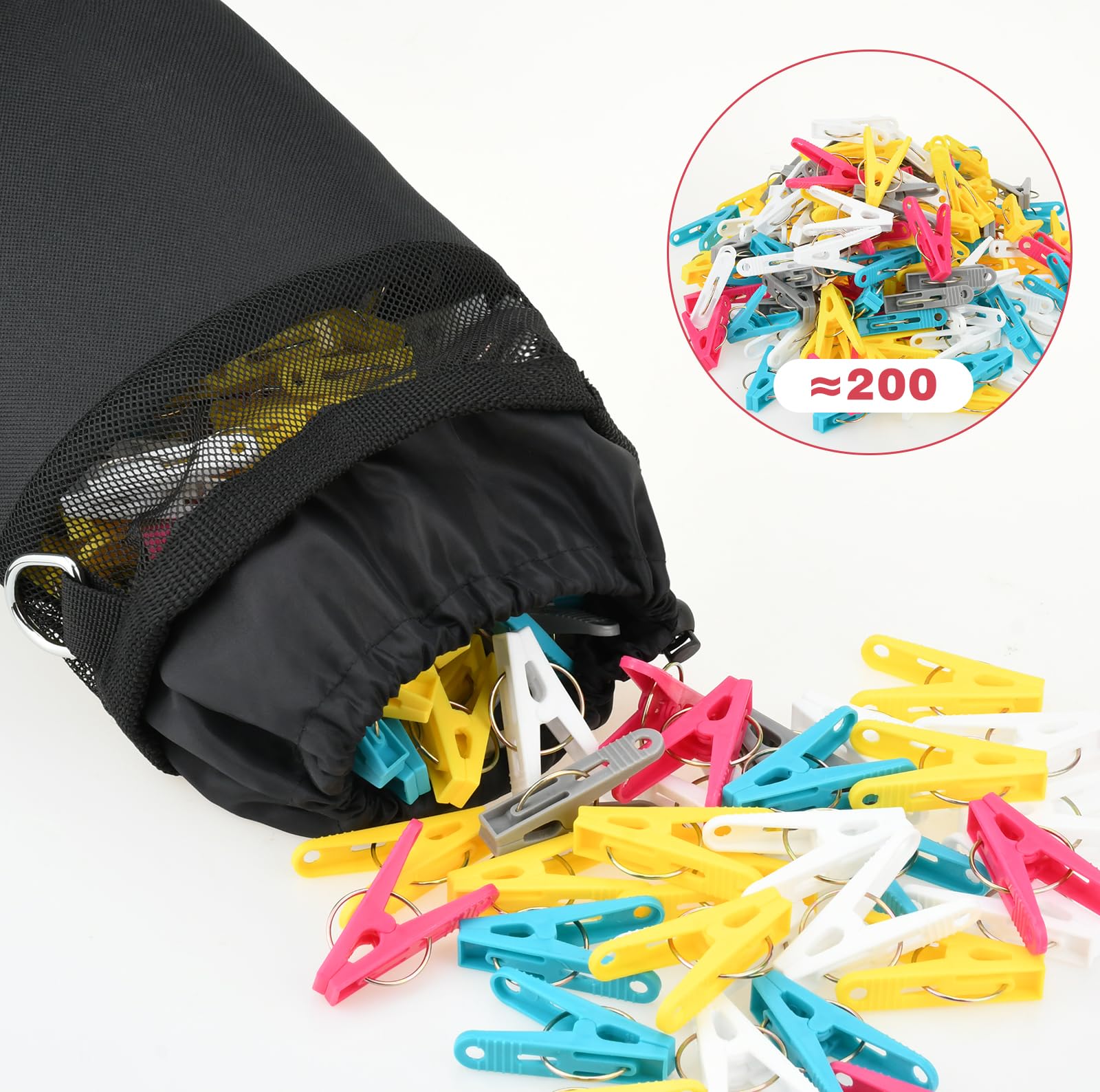 Mellbree Premium Peg Bag for Washing Line with Hanger Black Peg Bag with Closing Cord and Shoulder Strap for Laundry Clothes Pegs Indoor Outdoor Pegs Organizer Storage Use - Image 4