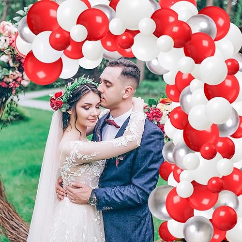 Miniatura 7 de Kit de guirnalda de globos rojos y blancos y plateados: 122 globos rojos y blancos, globos rojos y plateados, globos de graduación para cumpleaños