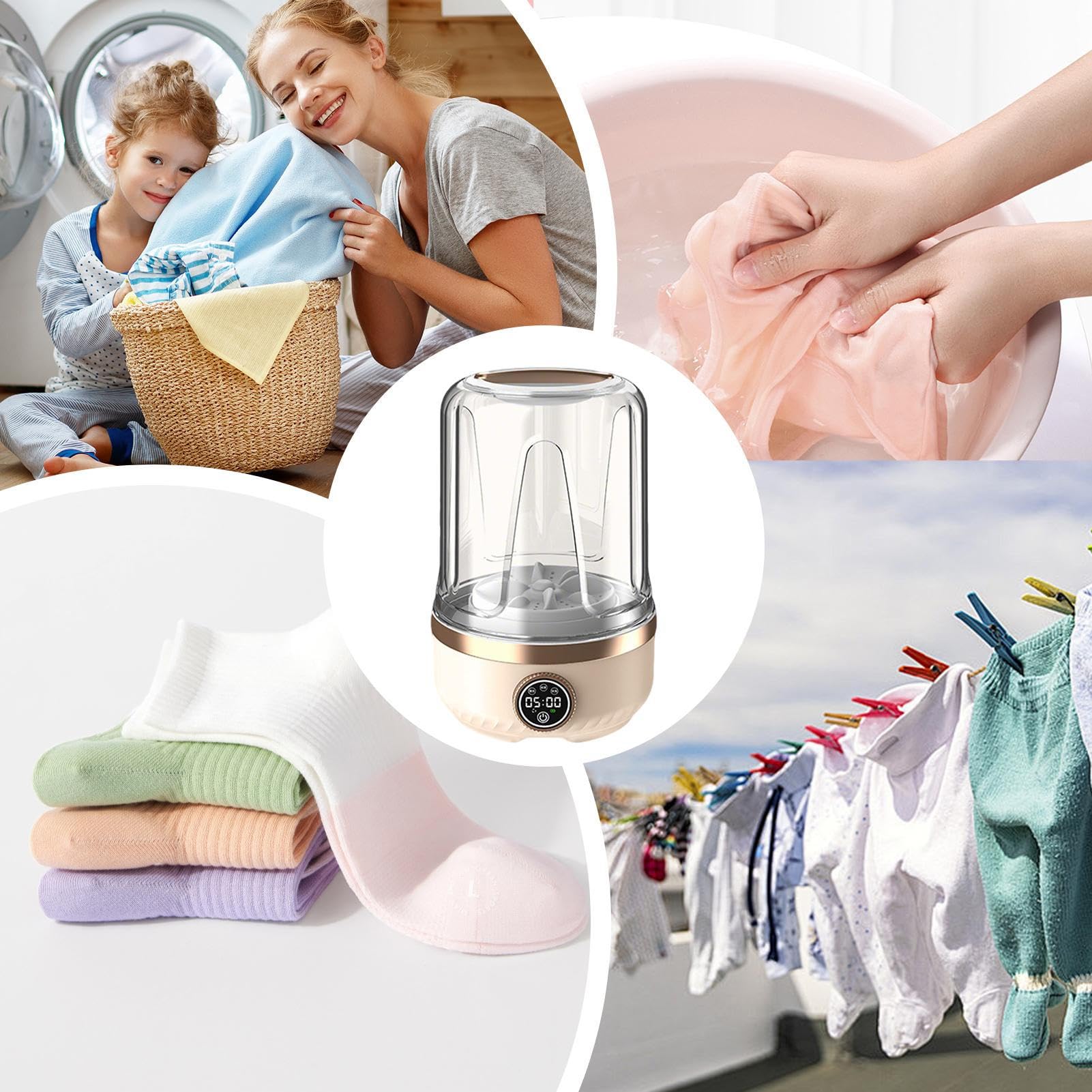 Lavatrice Portatile Lavabiancheria Ricaricabile A 3 Marce | Lavatrice Compatta Per Calzini Da 2 Litri Per Calzini, Delicati, Asciugamani, Reggiseno, Campeggio, Viaggio, Casa,