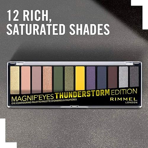 Miniatura 10 de Rimmel London Magnif'Eyes Paleta de sombras de ojos, 12 tonos, fórmula mezclable, versátil, 010, tormenta eléctrica, 0.5 onzas