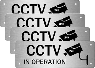 4-Pack CCTV In Operation Sign,CCTV in Operation Aluminum Sign with Self-Adhesive Stickers for House and Business Indoor or Outdoor Use,UV Resistant, Anti-rust,15 x 5cm 4pcs