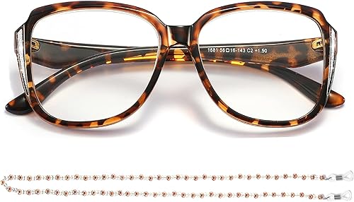 Miniatura 1 de Elegantes gafas de lectura de ojo de gato, lentes de sol de gran tamaño con cadena de lentes de moda portátiles para mujeres