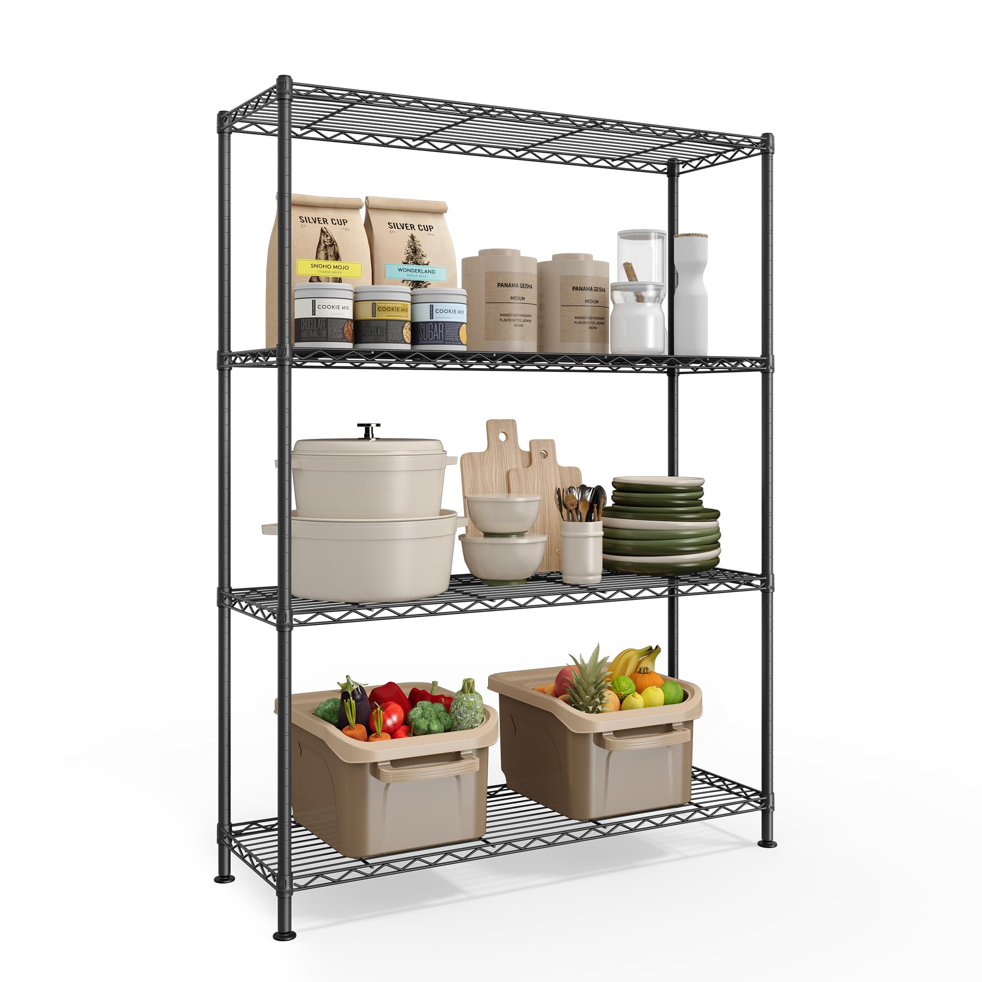 SONGMICS Storage Shelf, Metal Garage Shelving Unit, Adjustable Shelves, for Garage, Bedroom, Living Room, Kitchen, Pantry, 4 Tier, 30 x 90 x 121 cm, Ink Black LGR194BH01