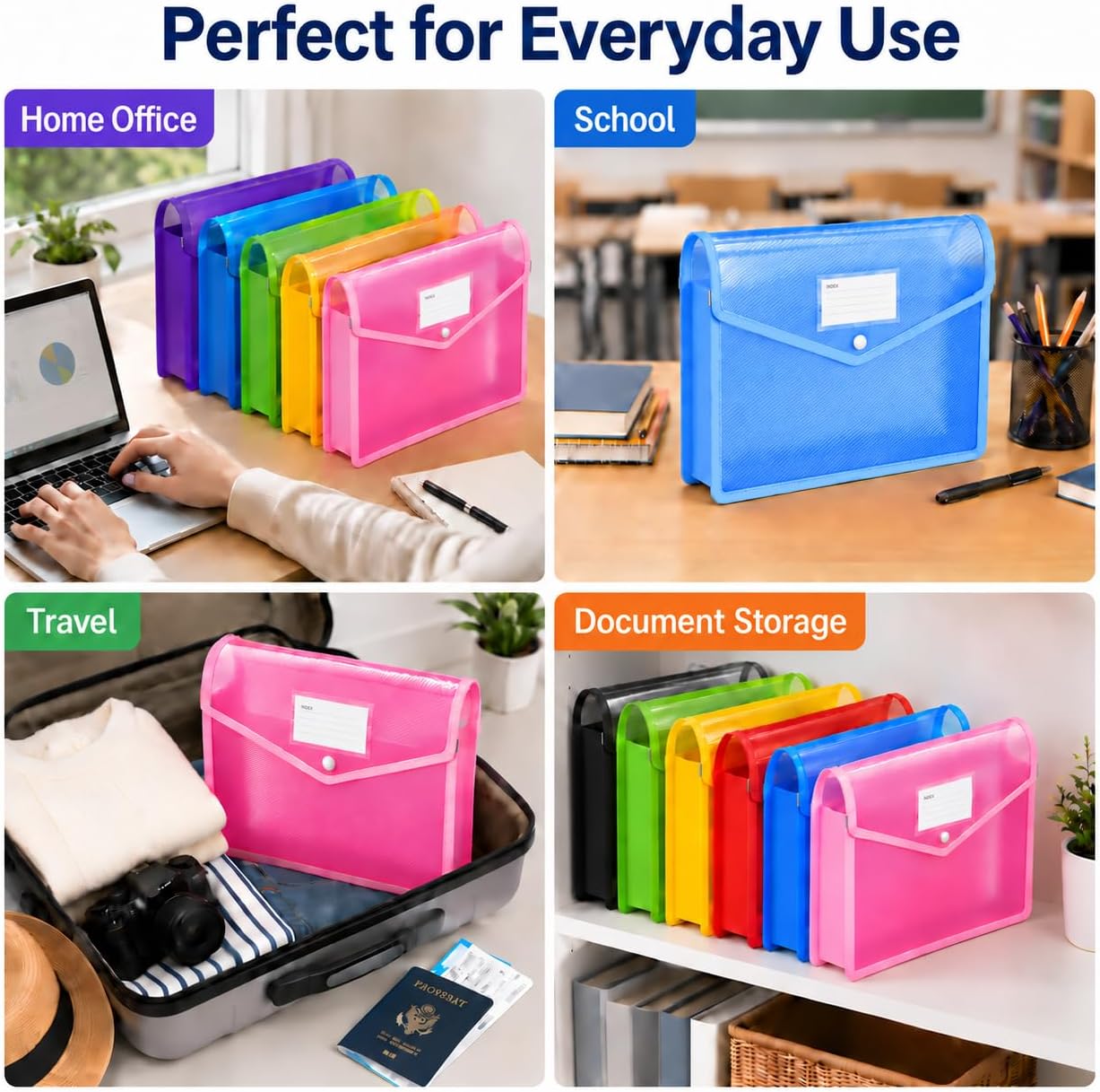 6 Pack Plastic Expanding File Folders, Metal-Reinforced Document Organizer Fit Letter / A4 Size Paper, Large Capacity for Home Office School Hospital image 5
