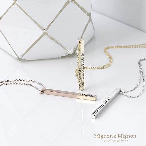 Miniatura 3 de MignonandMignon Personalized Coordinates Necklaces for Women Gift for Her Custom Engraved Bar Jewelry with Kids Names for Mom Graduation Gifts - 4SBN