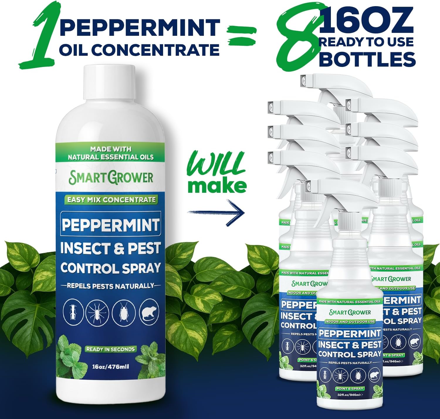 Peppermint Oil Spray for Rodents, Insects, Pest Control. Concentrate 16oz