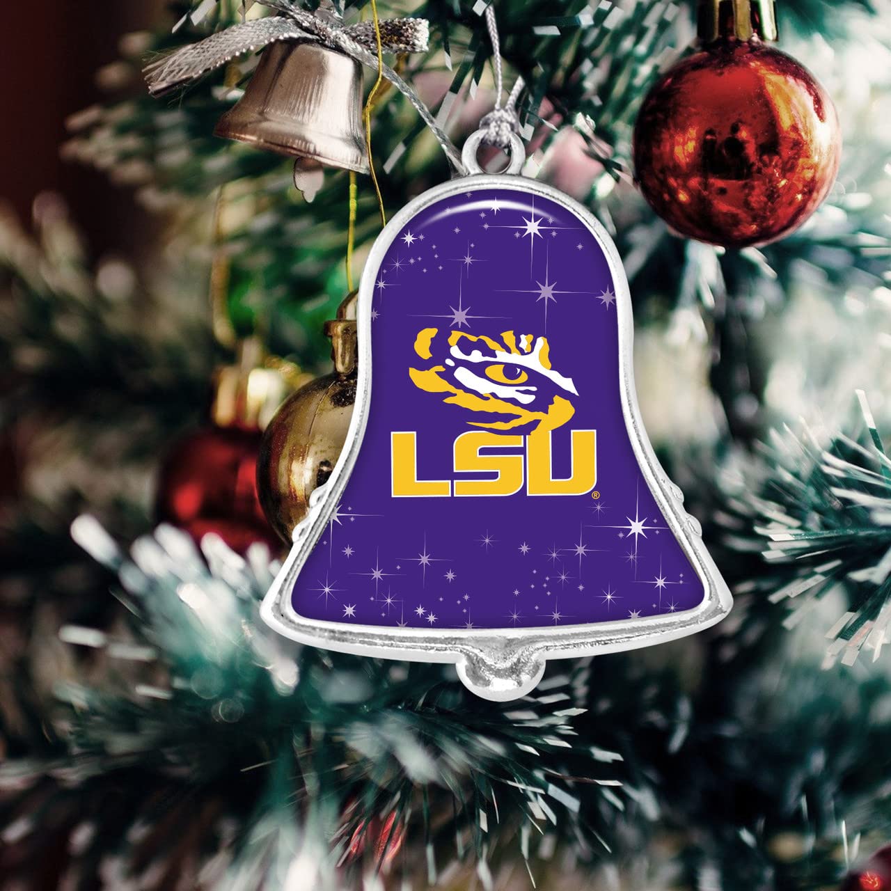 LSU Tigers Louisiana State Silver Bell Silver Metal Christmas Ornament Gift Decoration