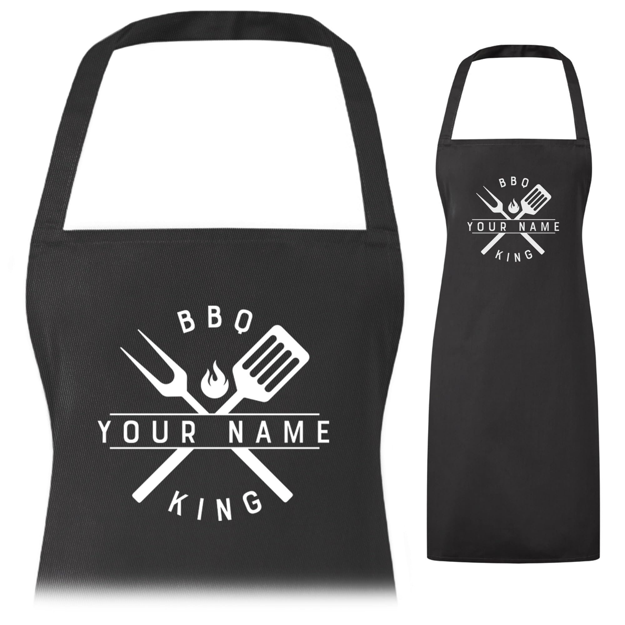A1 Graphics Ltd Personalised BBQ Apron for Men Women - Custom “King/Queen of the BBQ” – Barbecue Cooking Name - Mens Apron for Grilling & Summer BBQs (Black)