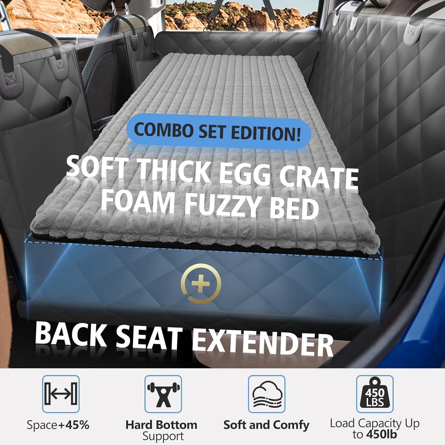 Btefd Truck Back Seat Extender for Dogs with Thick Egg Crate Foam Fuzzy Blanket Bed Mat, Soft Pet Car Seat Covers, Sturdy Backseat Trucks Dog Bed for Travel, Waterproof Dog Hammock for Truck Crew Cab