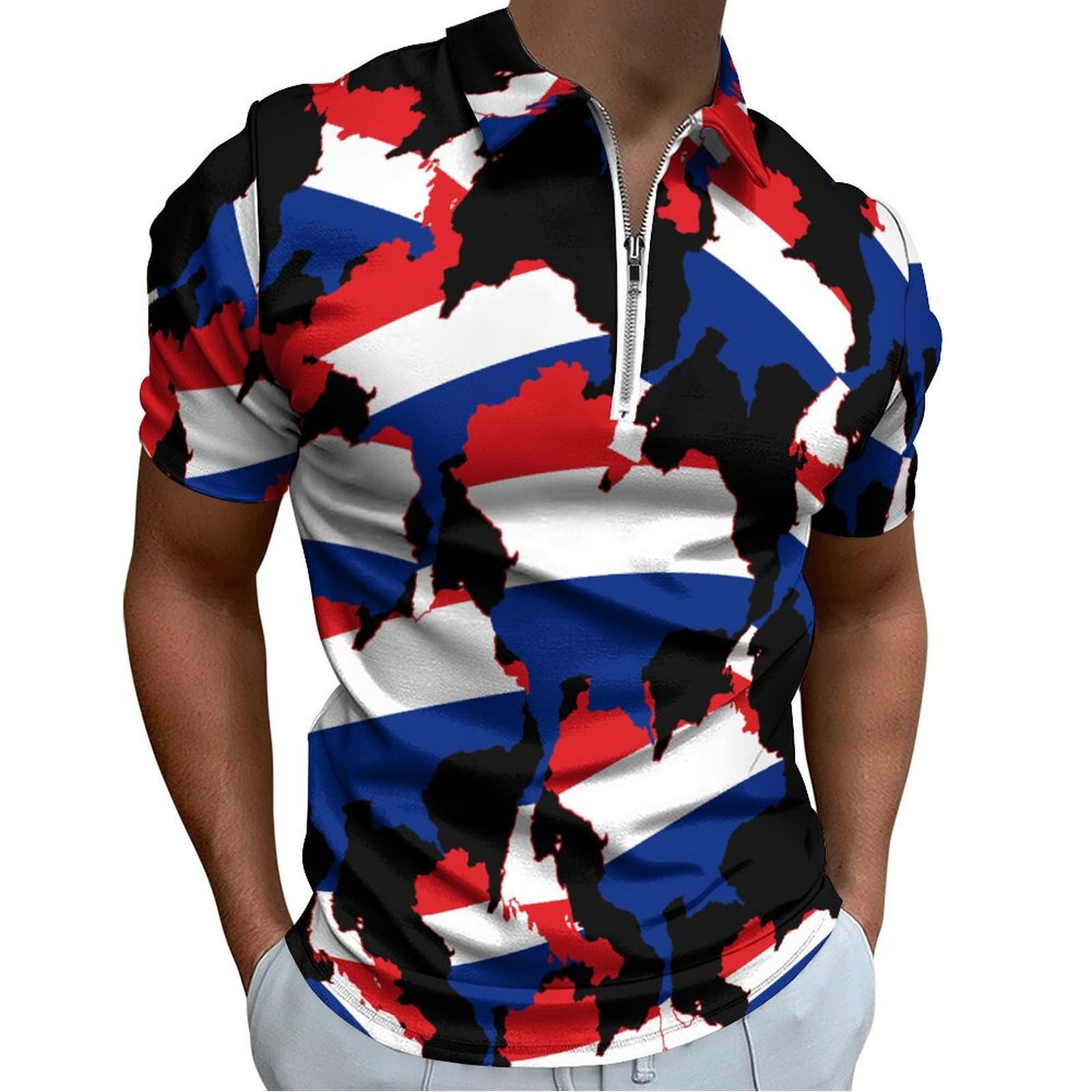 Peiyeety Men's As Pic Thailand Thai Flag Golf Shirts For Short Sleeve Poloshirt Collared Casual Tees