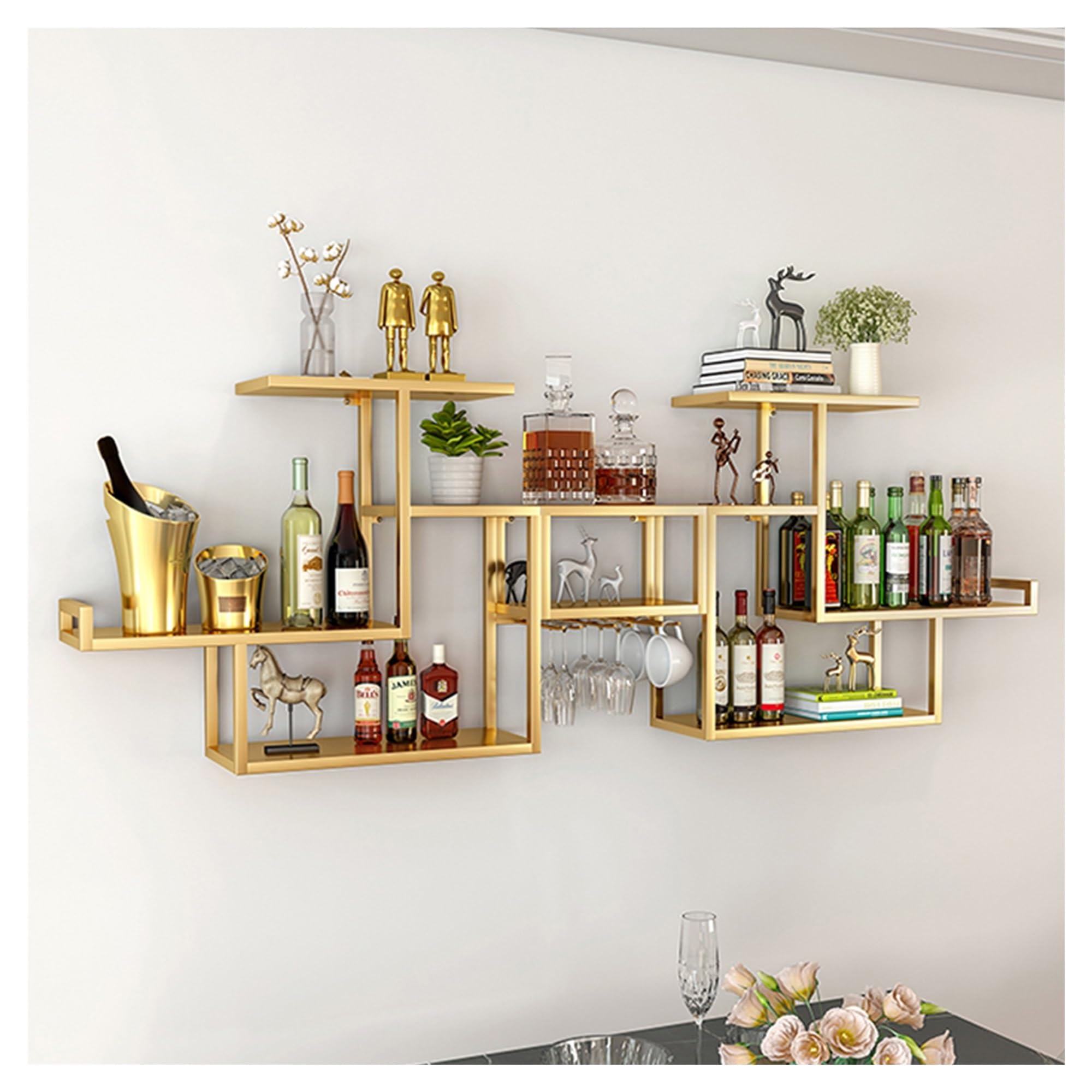 Botellero de Metal para Montar en la Pared con Soporte para Copas de Vino, minibar, Vitrina para licores, Estante para Botellas de Vino y Whisky, hogar, Bar, Cocina, cafeter