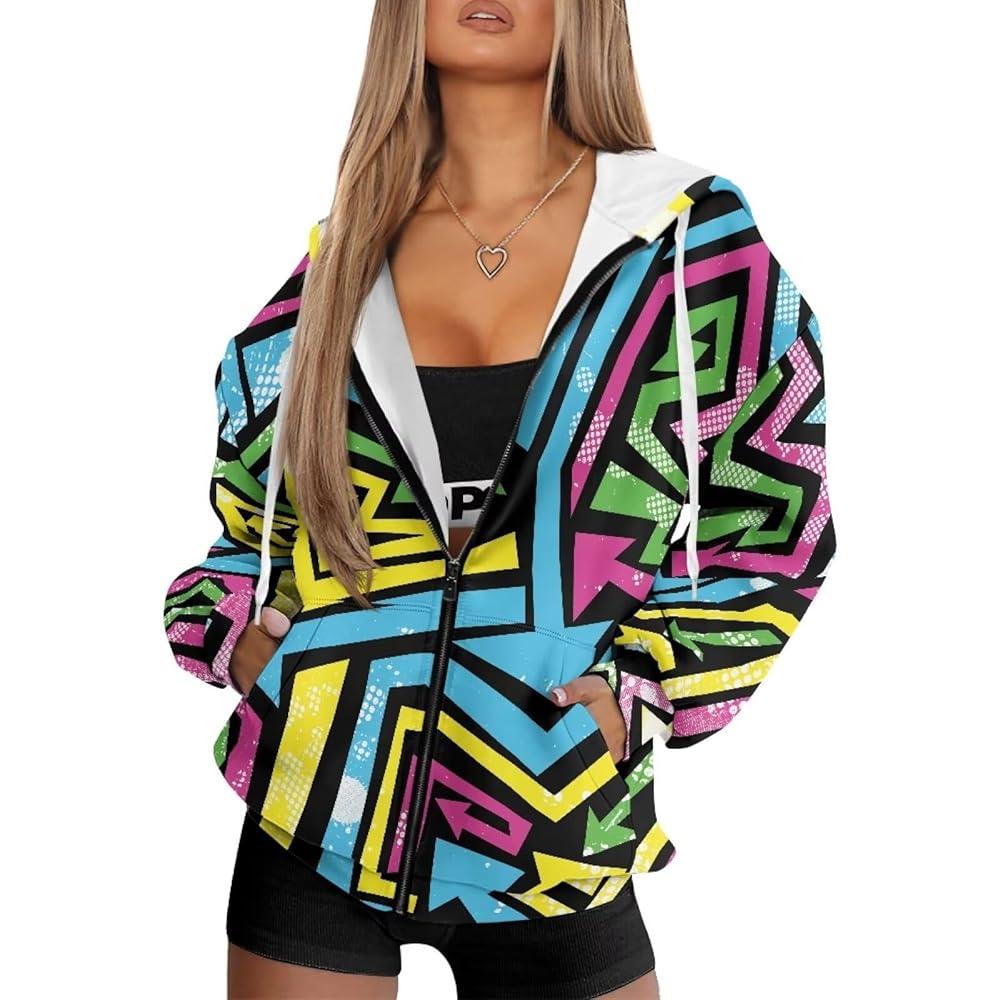 NRBEAWD Women's Abstract Pattern Hoodie Zipper Drawstring