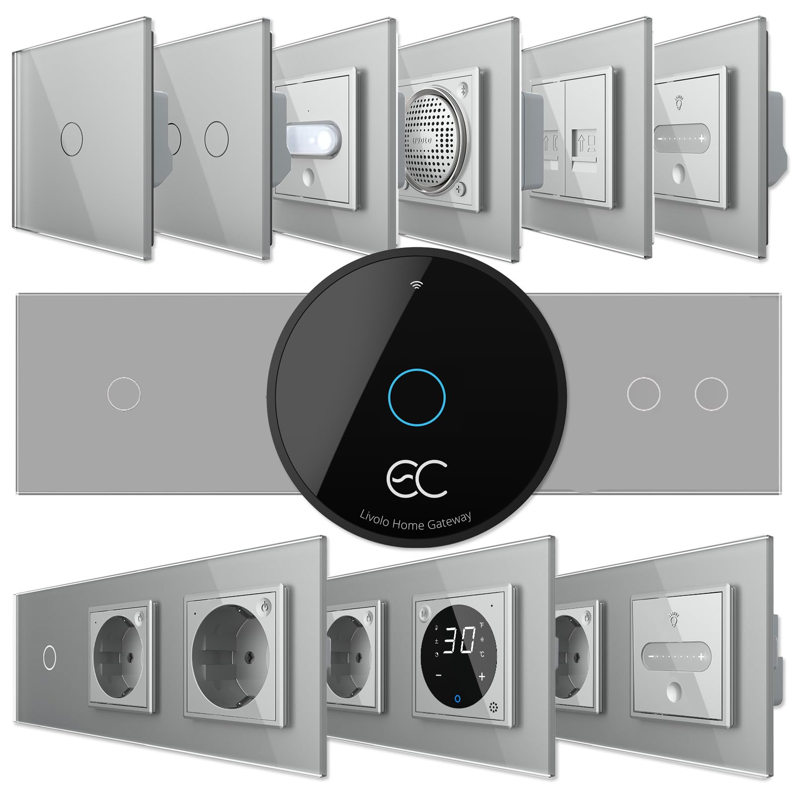 WLAN EC Steckdose Schuko Touch Lichtschalter Rollladenschalter Wechselschalter Dimmer | Glasblende Glasrahmen | App Steuerung Smarthome (2-Fach EC Wechsel-/Kreuzschalter)