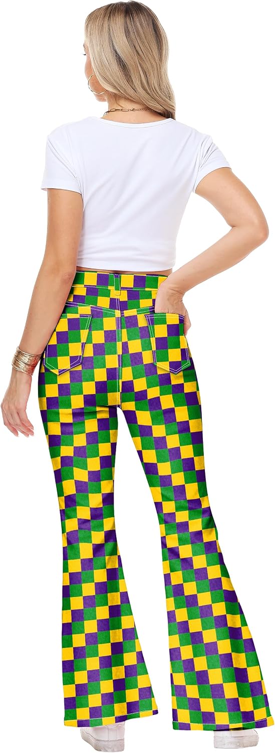 Women St Patricks Day Bell Bottom Jeans Shamrock Flare Denim Pant