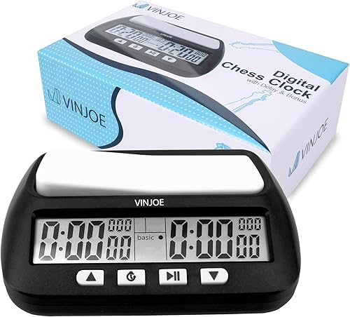 VINJOE Reloj de ajedrez digital profesional para juegos de mesa, reloj digital portátil de ajedrez y temporizador de juegos con características