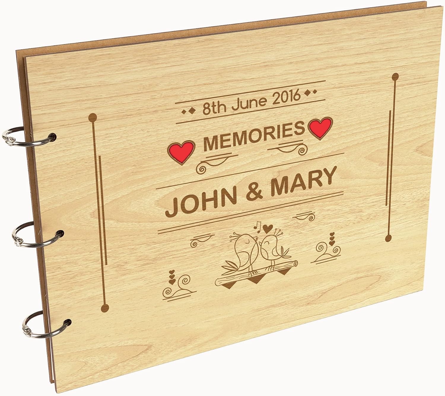 Darling Souvenir Personalized Engraved Laser Cut Wedding Guest Book Wooden Cover Sign-in Book Registry Guestbook Scrapbook-JT