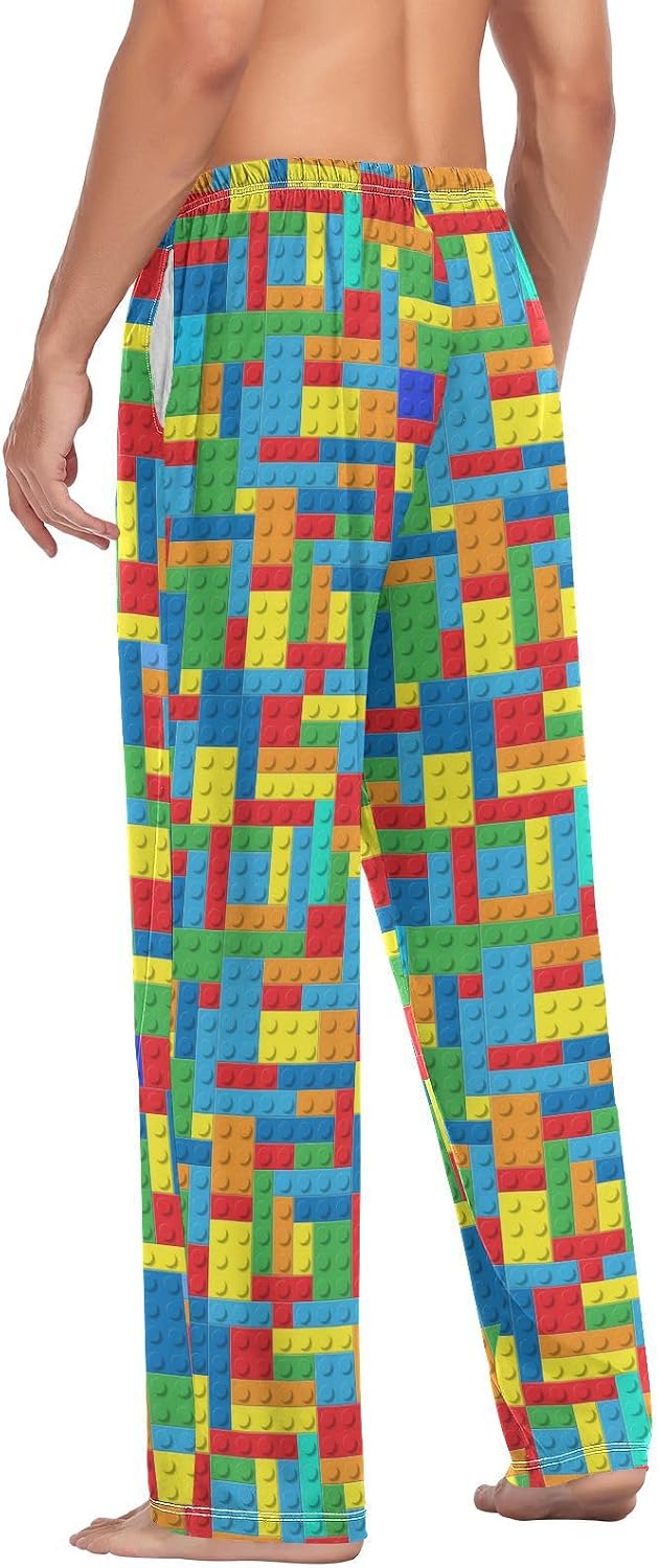Kigai Lounge Pajama Pants for Men Building Blocks Men's Sleep Bottoms Pants with Drawstring Sleepwear, S