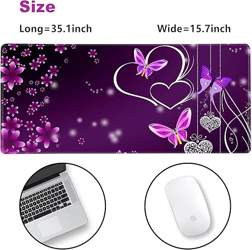 Vista 35 de ARTSO Alfombrilla de escritorio grande negra, alfombrilla de mouse para juegos XXL, alfombrilla de escritorio antideslizante con base de goma, Flor